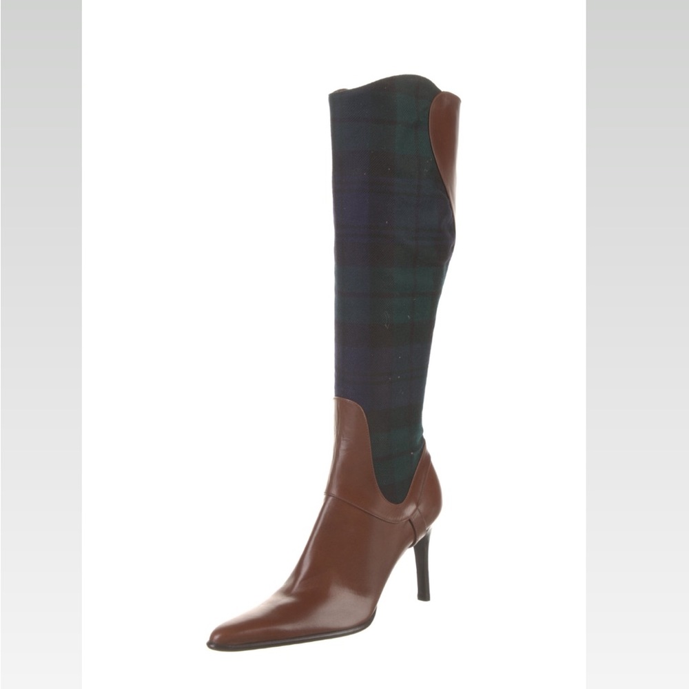 Ralph Lauren Leather & Flannel High Heeled Knee High Boots